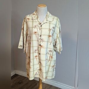 Mens 100%silk Hawaiian print button down shirt size L